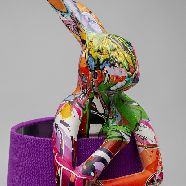 KARE Kare namizna svetilka Animal Rabbit, vijolična/graffiti, 50 cm, E14, Večbarvna, Dnevna soba / jedilnica, Tkanine / tekstil, Dizajn
