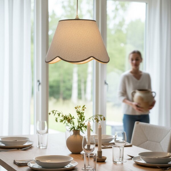 PR Home viseča svetilka Nell, bež, Ø 35 cm, E27, tkanina, zatemnjen, Bela, Dnevna soba / jedilnica, Tkanine / tekstil