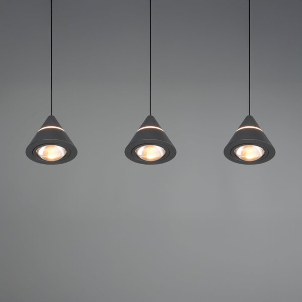 Trio Lighting LED obesna svetilka Romeo, dolžina 55 cm, črna, kovina, 3-svetilna., Črna, Dnevna soba / jedilnica, Kovina, Sodobni