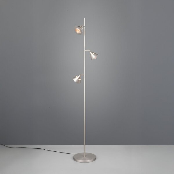 Trio Lighting LED-stojna svetilka Romeo, višina 150 cm, nikljevo barva kovine, 3-svetilna., zatemnjen, Kovinska, Dnevna soba / jedilnica, Kovina, Sodobni