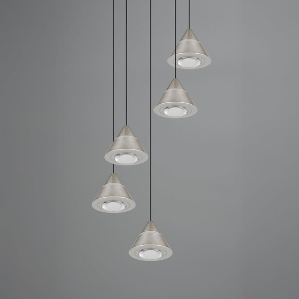 Trio Lighting LED viseča svetilka Romeo, Ø 28 cm, nikljeva barva, kovina, 5-svetilna., Kovinska, Dnevna soba / jedilnica, Kovina, Sodobni