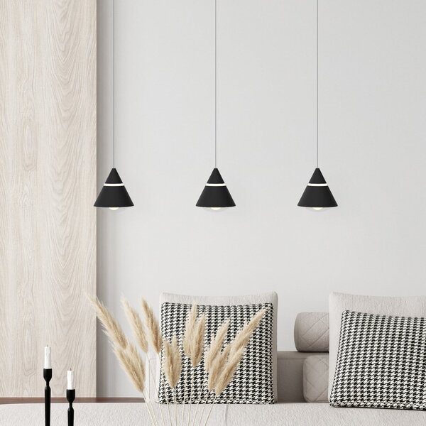 Trio Lighting LED obesna svetilka Romeo, dolžina 55 cm, črna, kovina, 3-svetilna., Črna, Dnevna soba / jedilnica, Kovina, Sodobni