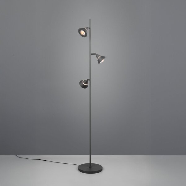Trio Lighting LED-stojna svetilka Romeo, višina 150 cm, črna, kovina, 3-slojna., zatemnjen, Črna, Dnevna soba / jedilnica, Kovina, Sodobni