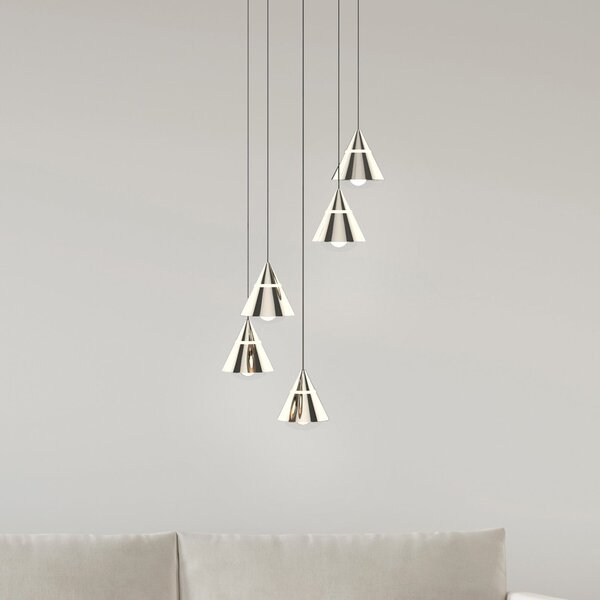 Trio Lighting LED viseča svetilka Romeo, Ø 28 cm, nikljeva barva, kovina, 5-svetilna., Kovinska, Dnevna soba / jedilnica, Kovina, Sodobni
