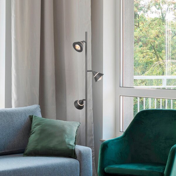 Trio Lighting LED-stojna svetilka Romeo, višina 150 cm, črna, kovina, 3-slojna., zatemnjen, Črna, Dnevna soba / jedilnica, Kovina, Sodobni