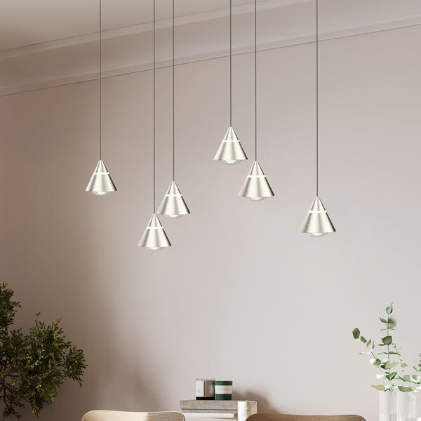 Trio Lighting LED viseča svetilka Romeo, dolžina 75 cm, nikljevo kovinsko, 6-svetilna., Kovinska, Dnevna soba / jedilnica, Kovina, Sodobni