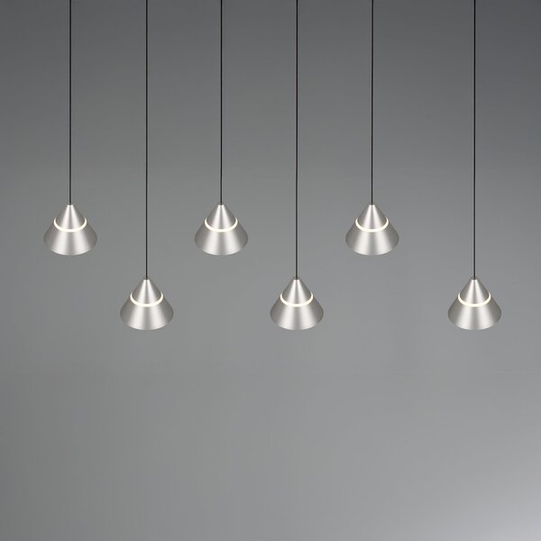 Trio Lighting LED viseča svetilka Romeo, dolžina 75 cm, nikljevo kovinsko, 6-svetilna., Kovinska, Dnevna soba / jedilnica, Kovina, Sodobni