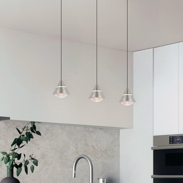 Trio Lighting LED viseča svetilka Romeo Dolžina 55 cm nikljevo barva kovina 3-krilna., Kovinska, Dnevna soba / jedilnica, Kovina, Sodobni