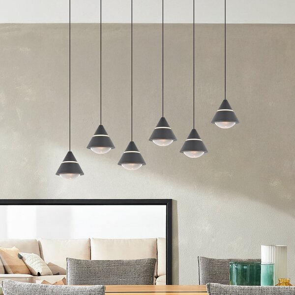 Trio Lighting LED viseča svetilka Romeo, dolžina 75 cm, črna, kovina, 6-svetilna., Črna, Dnevna soba / jedilnica, Kovina, Sodobni
