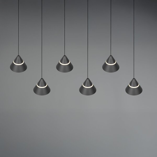 Trio Lighting LED viseča svetilka Romeo, dolžina 75 cm, črna, kovina, 6-svetilna., Črna, Dnevna soba / jedilnica, Kovina, Sodobni