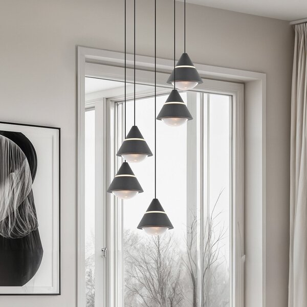 Trio Lighting LED viseča svetilka Romeo, Ø 28 cm, črna, kovina, 5-svetilna., Črna, Dnevna soba / jedilnica, Kovina, Sodobni