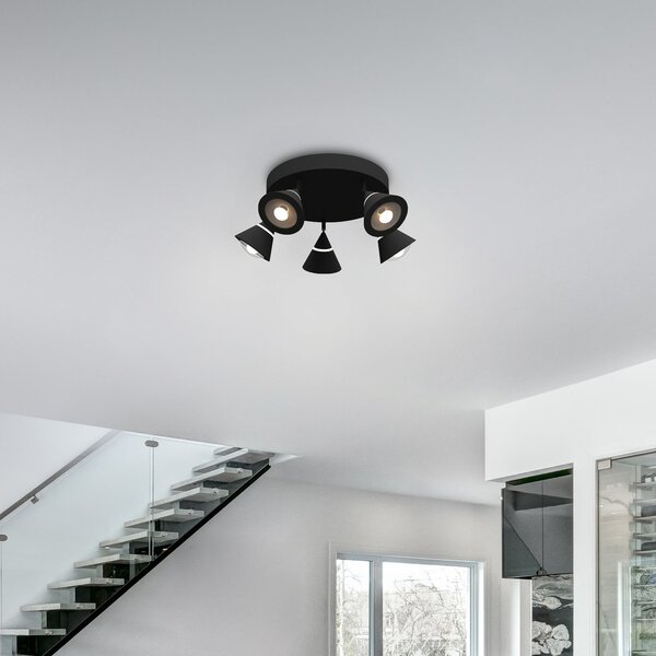 Trio Lighting LED stropni reflektor Romeo, Ø 30 cm, črn, kovina, 5-kraki., Črna, Dnevna soba / jedilnica, Kovina, Sodobni