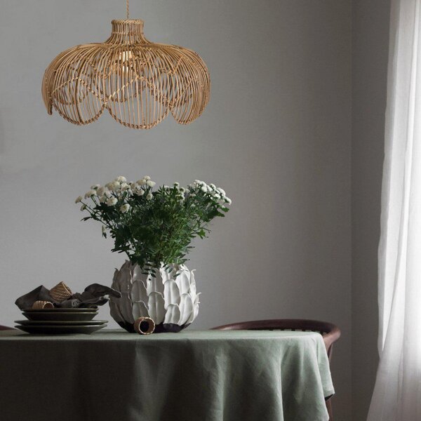 PR Home viseča svetilka Belle, barva lesa, ratana, Ø 43 cm, zatemnjen, Les, Dnevna soba / jedilnica, Les
