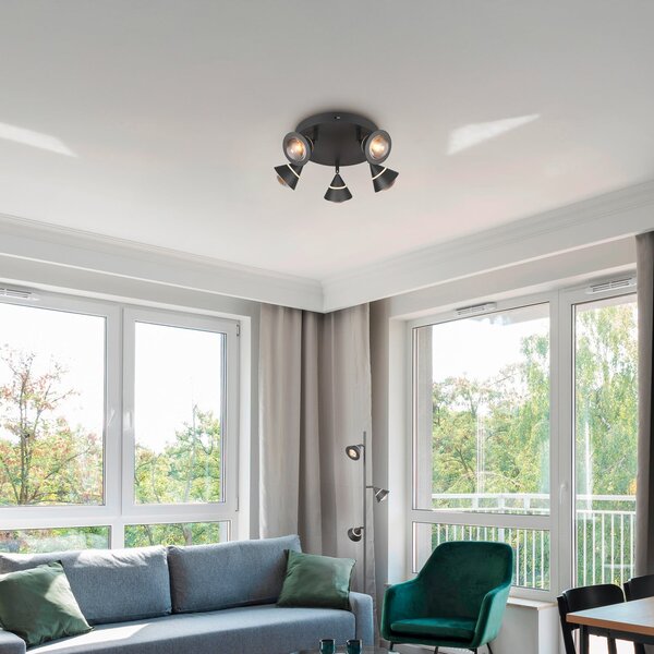 Trio Lighting LED stropni reflektor Romeo, Ø 30 cm, črn, kovina, 5-kraki., Črna, Dnevna soba / jedilnica, Kovina, Sodobni