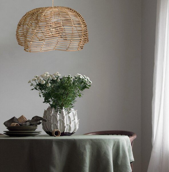 PR Home viseča svetilka Mayla, barva lesa, ratansko, Ø 43 cm, zatemnjen, Les, Dnevna soba / jedilnica, Les