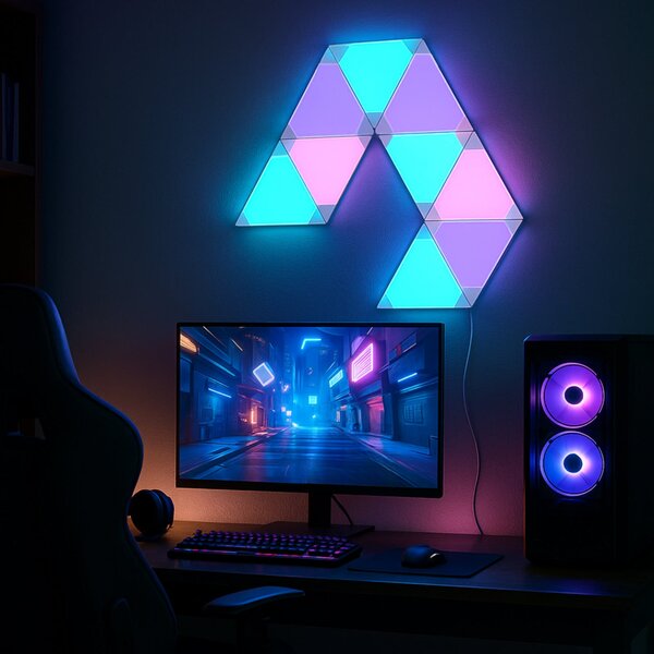 Calex Smart LED stenska svetilka TRIANGLES, 9-delna, RGBW, dim, zatemnjen, Bela, Dnevna soba / jedilnica, Plastika, Sodobni