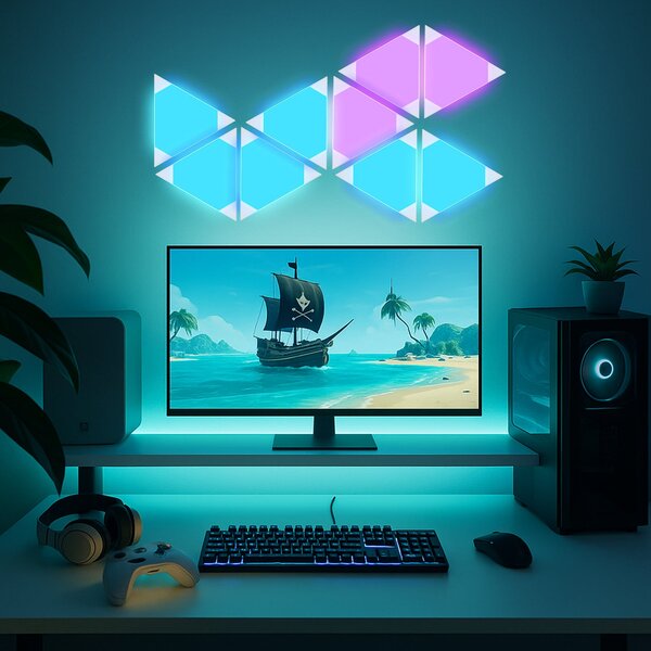 Calex Smart LED stenska svetilka TRIANGLES, 9-delna, RGBW, dim, zatemnjen, Bela, Dnevna soba / jedilnica, Plastika, Sodobni
