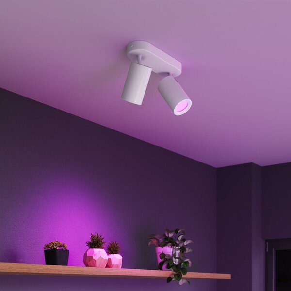 Calex Smart stropni reflektor, bel, dolžina 22 cm, 2-žarčkovni GU10-LED RGBW, zatemnjen, Bela, Dnevna soba / jedilnica, Kovina, Sodobni, Polkrožni strop z razmikom