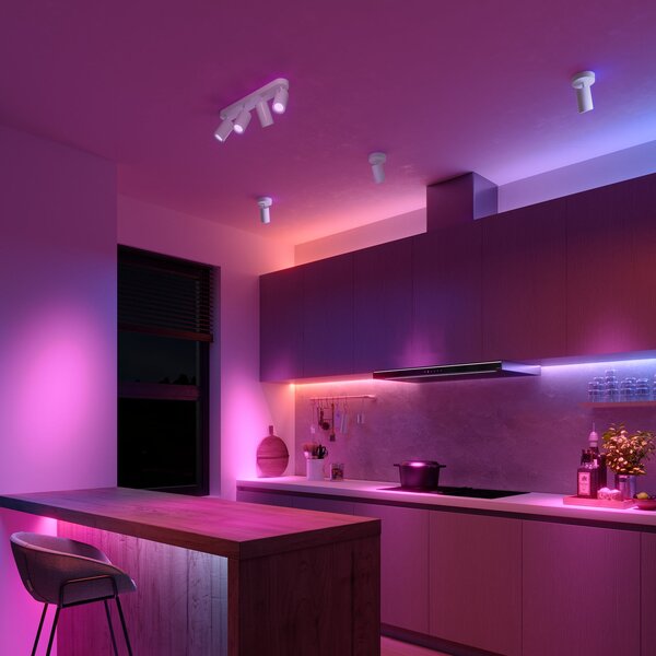Calex Smart stropni spot bela dolžina 49 cm 4-flg. GU10-LED RGBW, zatemnjen, Bela, Dnevna soba / jedilnica, Kovina, Sodobni, Polkrožni strop z razmikom