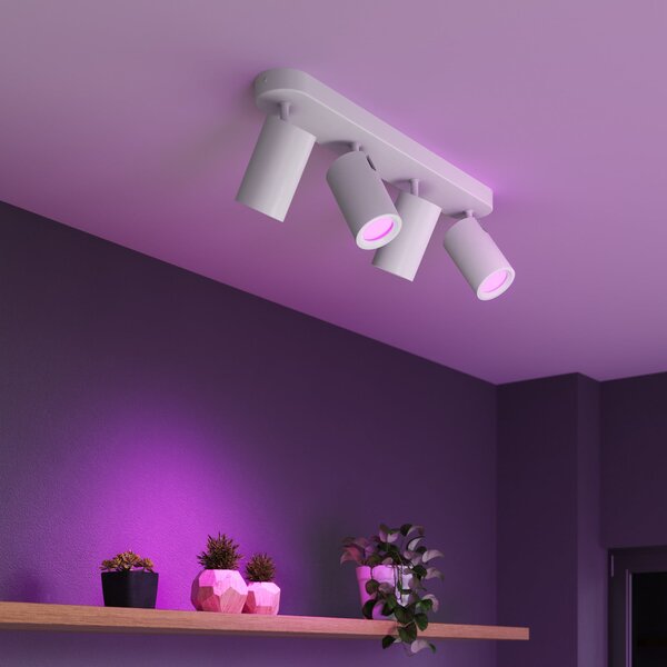 Calex Smart stropni spot bela dolžina 49 cm 4-flg. GU10-LED RGBW, zatemnjen, Bela, Dnevna soba / jedilnica, Kovina, Sodobni, Polkrožni strop z razmikom