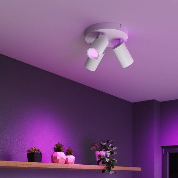 Calex Smart stropni spot, bel, Ø 21 cm, 3-žarčkov, GU10-LED RGBW, zatemnjen, Bela, Dnevna soba / jedilnica, Kovina, Sodobni, Polkrožni strop z razmikom