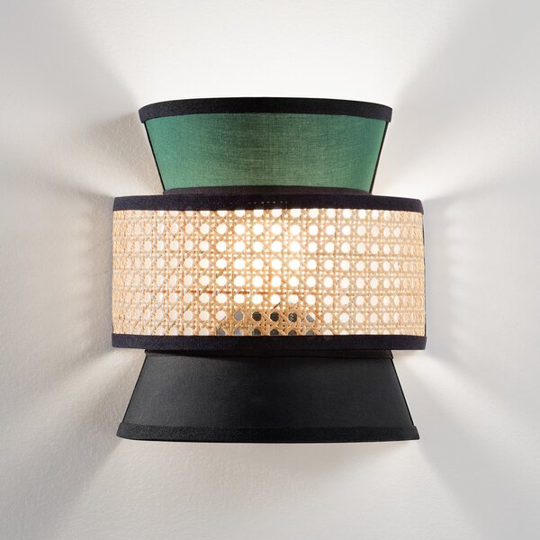 Luce Ambiente Design Stenna svetilka Gazebo, zelena/črna/naravna, 24 cm, tkanina/ratan, zatemnjen, Zelena, Dnevna soba / jedilnica, Tkanine / tekstil