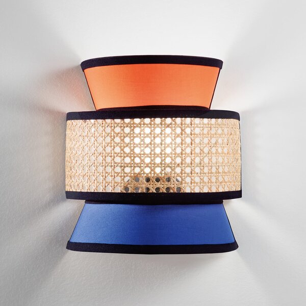 Luce Ambiente Design Stenna svetilka Gazebo, oranžna/modra/naravna, 24 cm, tkanina/ratan, zatemnjen, Oranžna, Dnevna soba / jedilnica, Tkanine / tekstil