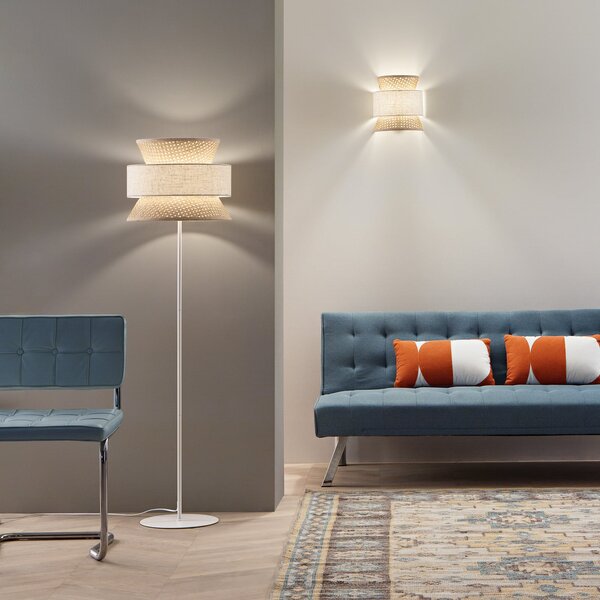 Luce Ambiente Design Stojna svetilka Gazebo, naravna/bež, višina 147 cm, ratán/tkanina, Bež, Dnevna soba / jedilnica, Les