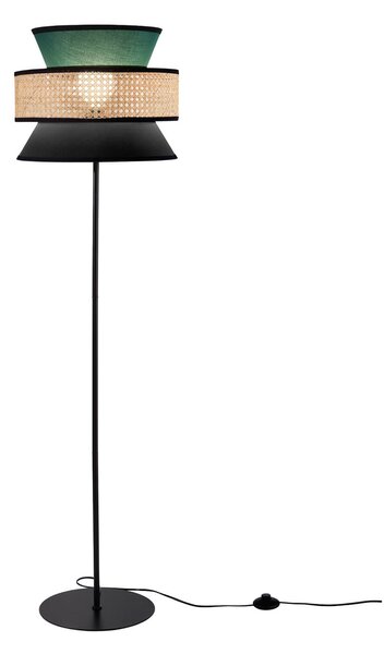 Luce Ambiente Design Stojna svetilka Gazebo, zelena/črna/naravna, 147 cm, tkanina/ratan, Zelena, Dnevna soba / jedilnica, Tkanine / tekstil