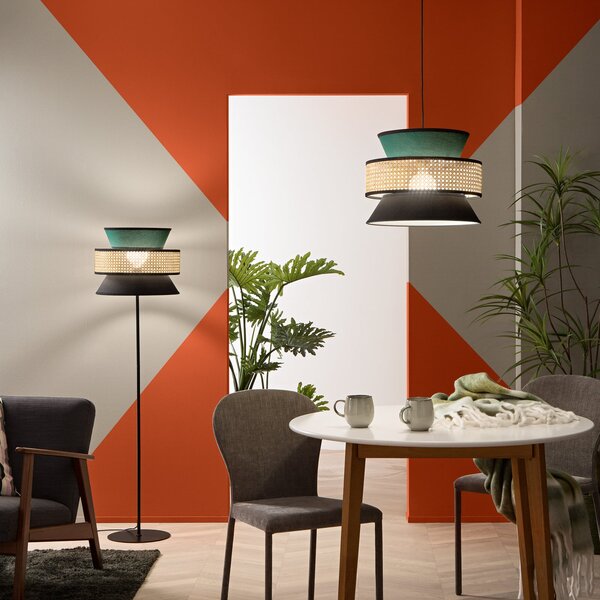 Luce Ambiente Design Visoka svetilka Gazebo, zelena/črna/naravna, Ø 40 cm, tkanina/ratan, zatemnjen, Zelena, Dnevna soba / jedilnica, Tkanine / tekstil