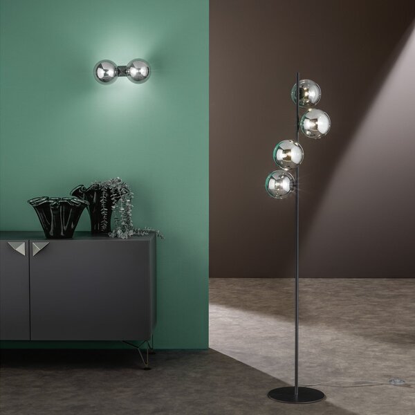 Luce Ambiente Design Stenska svetilka HONEY, višina 34 cm, črna/dimno siva, z dvema kriloma, zatemnjen, Črna, Dnevna soba / jedilnica, Steklo