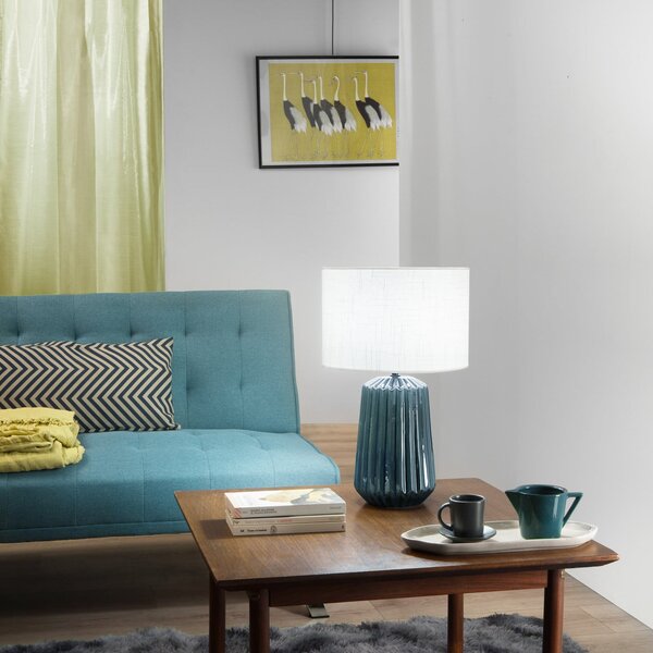 Luce Ambiente Design Namizna svetilka Kiowa, višina 46 cm, modra/bela, keramika/tkanina, Modra, Dnevna soba / jedilnica, Keramika