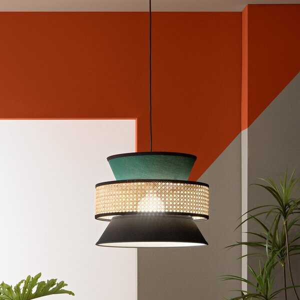 Luce Ambiente Design Visoka svetilka Gazebo, zelena/črna/naravna, Ø 40 cm, tkanina/ratan, zatemnjen, Zelena, Dnevna soba / jedilnica, Tkanine / tekstil