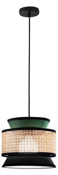 Luce Ambiente Design Visoka svetilka Gazebo, zelena/črna/naravna, Ø 26 cm, tkanina/ratan, zatemnjen, Zelena, Dnevna soba / jedilnica, Tkanine / tekstil
