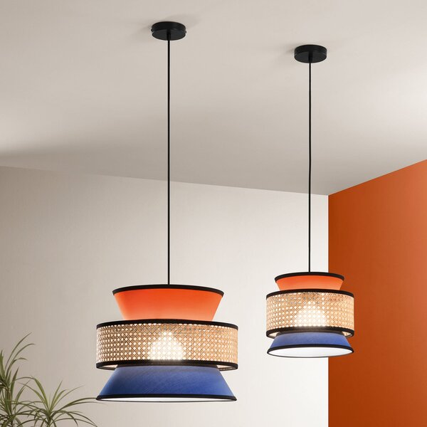 Luce Ambiente Design Visoka svetilka Gazebo, oranžna/modra/naravna, Ø 40 cm, tkanina/ratan, zatemnjen, Oranžna, Dnevna soba / jedilnica, Tkanine / tekstil