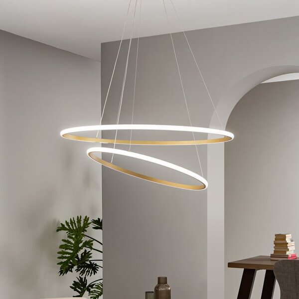 Luce Ambiente Design LED viseča svetilka Axis, Ø 80/60 cm, zlata barva, kovina, CCT, Zlata / medeninasta, Dnevna soba / jedilnica, Kovina, Sodobni