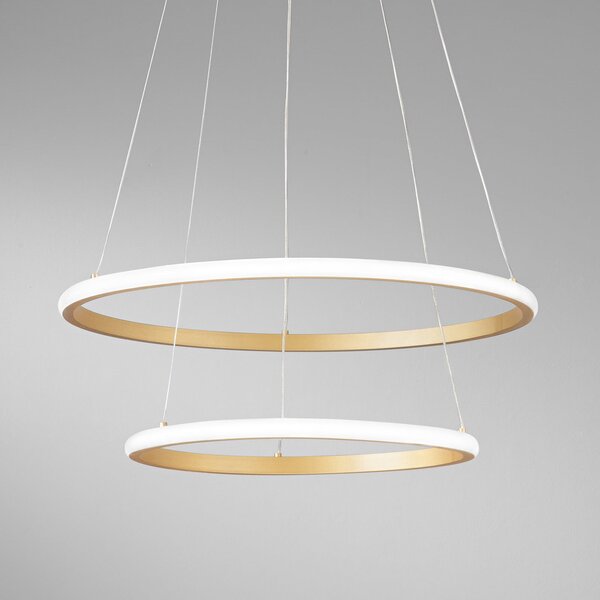 Luce Ambiente Design LED viseča svetilka Axis, Ø 60/40 cm, zlata barva kovina CCT, RGB, Zlata / medeninasta, Dnevna soba / jedilnica, Kovina, Sodobni