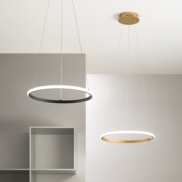 Luce Ambiente Design LED viseča svetilka Axis, Ø 60 cm, črna, kovina, CCT, Črna, Dnevna soba / jedilnica, Kovina, Sodobni