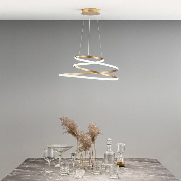 Luce Ambiente Design LED viseča svetilka COASTER, zlata barva, Ø 60 cm, kovina, CCT, Zlata / medeninasta, Dnevna soba / jedilnica, Aluminij, Sodobni