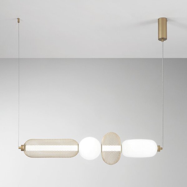 Luce Ambiente Design LED viseča svetilka INKAS, višina 90 cm, zlata barva, steklo/kovina, CCT, Zlata / medeninasta, Dnevna soba / jedilnica, Steklo
