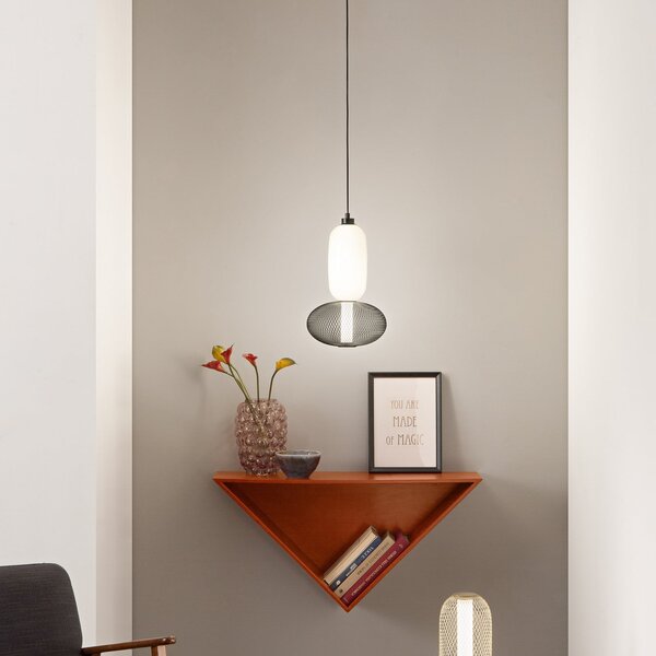 Luce Ambiente Design LED viseča svetilka INKAS, višina 90 cm, črna, steklo/kovina, CCT, Črna, Dnevna soba / jedilnica, Steklo