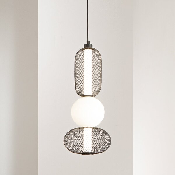 Luce Ambiente Design LED viseča svetilka INKAS, višina 53 cm, črna, steklo/kovina, CCT, Črna, Dnevna soba / jedilnica, Steklo
