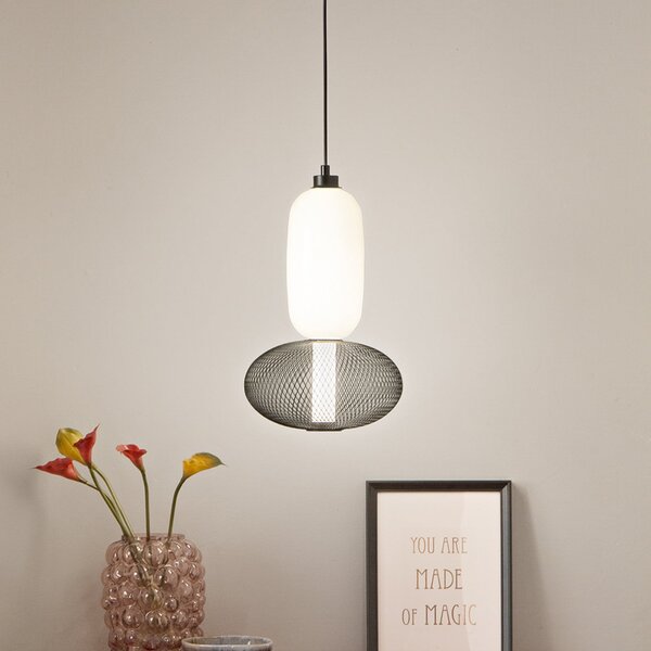 Luce Ambiente Design LED viseča svetilka INKAS, višina 90 cm, črna, steklo/kovina, CCT, Črna, Dnevna soba / jedilnica, Steklo