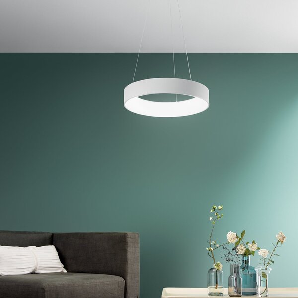 Luce Ambiente Design LED viseča svetilka Noah, bela, Ø 60 cm, kovina, CCT, Bela, Dnevna soba / jedilnica, Sodobni