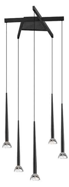 Viokef LED viseča svetilka Rina, črna/prozorna, Ø 51 cm, kovina, 5-svetilna., Črna, Dnevna soba / jedilnica, Kovina, Sodobni