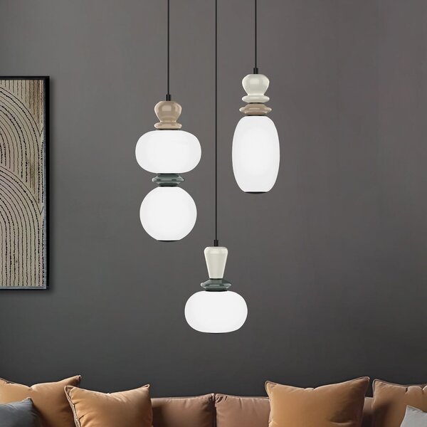 Viokef LED obesna svetilka Gemma, Ø 38 cm, barvna, steklo/keramika, 3-svetilna., Večbarvna, Dnevna soba / jedilnica, Steklo