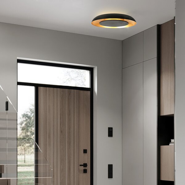 Steinhauer LED stropna svetilka Golden Veil, črna/zlata, z možnostjo zatemnitve, kovinska, zatemnjen, Črna, Dnevna soba / jedilnica, Kovina, Sodobni