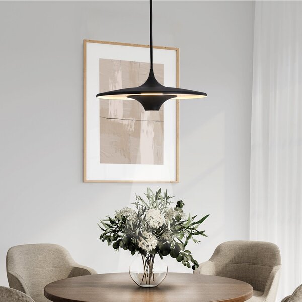 Viokef LED viseča svetilka Rene, črna, Ø 42 cm, kovina, Črna, Dnevna soba / jedilnica, Kovina, Sodobni