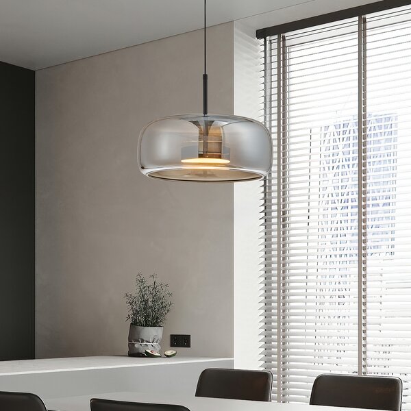 Viokef LED viseča svetilka Deco, dimno siva/črna, Ø 33 cm, steklo, Siva, Dnevna soba / jedilnica, Steklo
