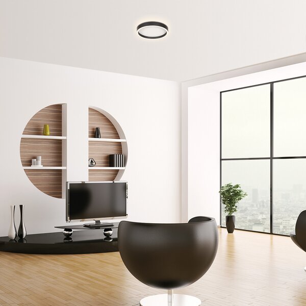 Steinhauer LED stropna svetilka Ringlux, črna, Ø 30 cm, kovina, 2700 K, zatemnjen, Črna, Dnevna soba / jedilnica, Kovina, Sodobni